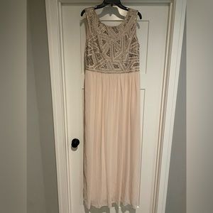 Cream long prom dress, size 14.